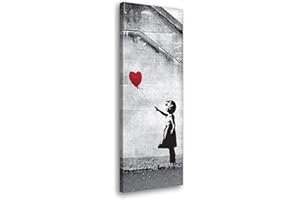 Degona Quadro Moderno BANKSY - RED BALLOON GIRL cm 30x90 Stampa su Tela CANVAS Arredamento Arte Astratto XXL Arredo per soggiorno salotto camera da letto cucina ufficio bar ristorante