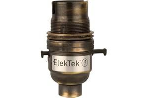 ElekTek Safety Switch Lamp Bulb Holder B22 BC Bayonet Cap & Shade Ring 10mm/M10x1 Threaded Entry Brushed Antique Brass Made in UK - Child Safe Switch Push Bar locks OFF & cuts power if no bulb fitted