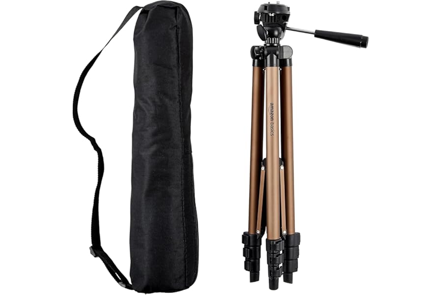 Amazon Basics 127cm/50inch Camera Tripod, Lightweight, with Bag, Adjustable Height, for DSLR Cameras, Champagne