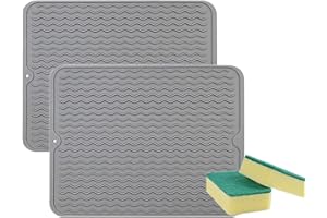 Anlising Abtropfmatte, 2PCS Silikon Abtropfmatte, Spülbeckenmatte für Küche, Abtropfmatte für Geschirr, rutschfeste Hitzebeständige Silikonmatte, Senden 2 Reinigungsschwamm, für Küche (40×30CM Grau)
