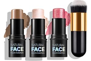 RoseFlower 3pcs Face Contour Makeup Set, Highlighter and Blush Cream Kit With Brush, Contouring Stick for Fair Skin, Concealer Gift for Beginner Teen Girls Women