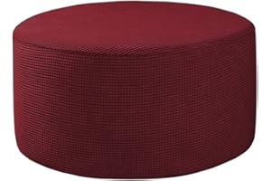 Baoblaze Ottoman Slipcovers Round Footrest Footstool Covers Stretch Fabric Storage Ottoman Covers, High Spandex Slipcover Machine Washable, Wine Red