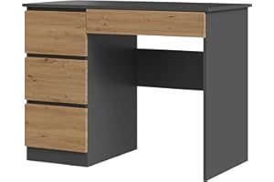 CDF Biurko Mijas lewe | Kolor: antracyt - Artisan | 4 szuflady | Idealne do biura, gabinetu, pokoju dziecięcego i młodzieżowego | Funkcjonalne biurko do komputera, laptopa | Łatwy montaż