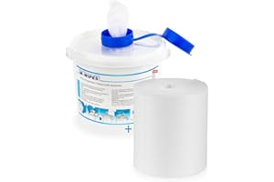 MANK GMBH Cleaning Cloth M-Wipes Spunlace Approx. 200 Tears White Fleece Roll in Dispenser Bucket Cleaning & Hygiene 17 x 25 cm 1 Roll and 1 Bucket