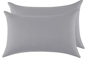 POLIGINO Federe Cuscini Letto Matrimoniale Cotone 50x80 cm 2 PCS, Set 2 Federe Certificato Oeko-TEX in Premium Cotone 110GSM, Morbida e Traspirante, Ipoallergenica -Grigio Chiaro