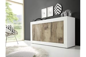 Web Convenienza Madia con 3 Ante Made in Italy – Credenza Contenitore Collezione Basic per Soggiorno Cucina Ingresso Sala da Pranzo Mobile Design Moderno Originale Bianco e Pero