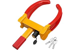 AUTOWN Radkralle Parkkralle mit Sicherheitsschloss & 3 Schlüsseln, Autokralle, Rad-Kralle für PKW Wohnwagen Anhänger - Rad-Kralle für 18-30cm Reifenbreite (Gelb/Rot)
