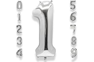 AULE Zahl Luftballon 1 Silber: XXL 101 cm Zahlen Folienballon Geburtstag Silber 1 Jahre Helium Ballon Kinder Junge Mädchen Zahlenballon für Babyparty Jubiläum Deko