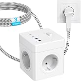 Cube Power Strip Plug with USB, 8-in-1 Multiple Cube with 2 USB-A and 2 USB-C, 4-Outlet Flat Socket Strip with Switch, Multi