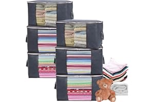 Evabris™ Pack 3 Cajas Almacenaje Ropa 90L, Cajas Organizadoras Armarios, Bolsas para Guardar Ropa, Cajas Plegables con Cremalleras (6 Unidades)