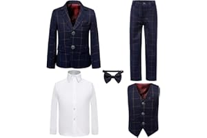 PLWEDDING Boy's 5 Stück Smokings Kleinkind Formale Anzüge Set Kinder Slim Fit Anzug für Hochzeiten