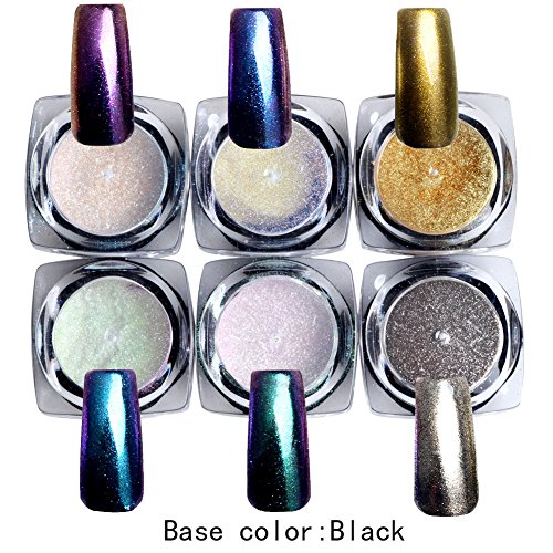 6 Farben Nagel Pigment Mirror Powder,Nail Glitzer Spiegel Effekt Pulver Glitter, CIDBEST® Spiegel Pulver, Mirror Nail Glitter Powder, Nagelkunst DIY Dekoration, Nageldesign Chrome Pigment-glänzendes Metallic Nail (2g/Stück) - 6