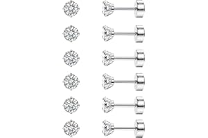 Diamday 6 Paires Boucles d'Oreilles Cartilage pour Femmes Hommes dos plat Set Boucles d'Oreilles Acier Chirurgical 316L Tragus CZ Petite Hélice Bijoux Piercing Hypoallergénique