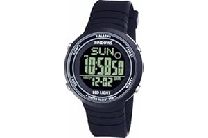 PINDOWS Womens Watch for Women Digital Watch Outdoor Sport Watch Unisex Watch Teenagers Watch with 3 Groups Alarm Light Waterproof Countdown Stopwatch Multi-Functional Wrist Watches