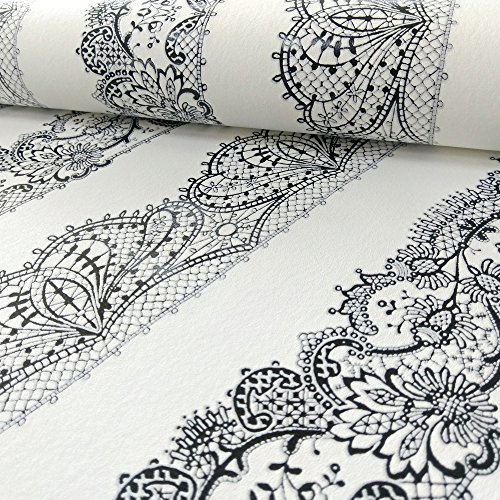 P&S International Catherine Lansfield Spitze Streifenmuster Tapete Kunstvoll Motif - Weiß Schwarz 13379-34