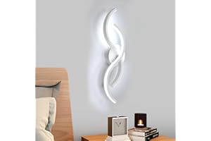 Mckalen Applique Murale Intérieure LED, 15W Lampe Murale LED Moderne Créatif Incurvé Design 1687LM, 41CM Luminaire Mural Chambre en Acryliquel pour Salon Cuisine Escalier, Lumière Froide 6500K, Blanc