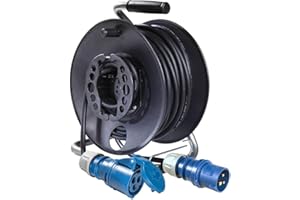 INTUIFLEX Enrouleur de câble de camping CEE avec câble en caoutchouc 25 m H07RN-F 3G2,5 3 x 2,5 mm 230 V 16 A - IP44 - Câble de camping - Roulette de câble bleu - Accessoires pour camping-car, bateau, caravane