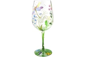 NymphFable Copa de Vino Pintada a Mano Coloridas Libelulas Flores Copa de Vino Tinto 15 oz para Cumpleaños, Bodas, Fiestas de Compromiso