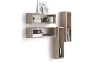 MOBILI FIVER, Set de 4 Cubes muraux, Iacopo, en mélaminé, Chêne, Made in Italy