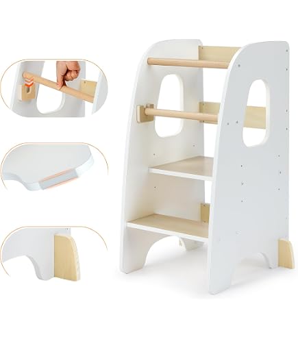 Tour D'Apprentissage Enfant - Kitchen Helper Montessori - Hauteur Réglable - 50kg Charge - Blanc