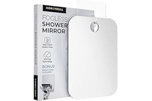 HONEYBULL Miroir de Salle de Bain Anti Buée - Miroir de Rasage pour Homme Femme avec Support Rasoirs (Medium 15x20cm) Miroirs Maquillage sans Cadre avec Crochet Adhésif Accessoire Douche de Bain