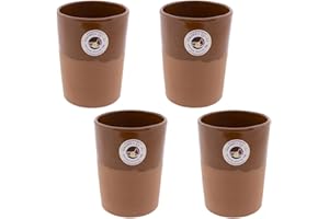 CERÁMICA ESPAÑA | Vaso de cerveza | Pack x4 vaso barro rojo Filo Miel - Modelo M04 | Jarras de cerveza en barro rojo | Vasos de agua | 500 ml