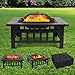 FEMOR 3 in 1 Feuerstelle mit Grillrost 81x81x45cm BBQ / Ice Schal / Outdoor Fire Pit, FS002 Garten Feuerschale Quadratisch Metall Feuerkorb mit wasserdichter Schutzhülle (Feuerstelle)