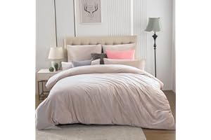 Soifox Zimowa pościel flanelowa 200 x 220 – beżowa, puszysta i ciepła kaszmirowa, poszwa na kołdrę + poszewka na poduszkę, zestaw 2 sztuk, 80 x 80 cm, z zamkiem błyskawicznym