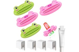 KASESSS 4 Stücke Zahnpasta Tubenquetscher, Zahnpasta Quetscher Plastik, Niedlich Tubenausdrücker, Tubenpresse mit Zahnpasta Halter, Tubenaufroller für Zahnpasta,Gesichtsreiniger,Handcreme(Rosa,Grün)
