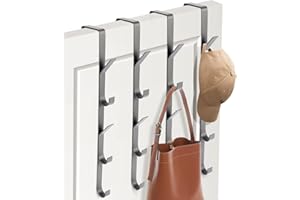 TAHBARSHI Door Coat Rack, 4 Pack x 5 Hooks, Stainless Steel Door Hook Rail for Hanging, Universal Vertical Door Hook, Towel Rack Over the Door, Stainless Steel for Clothes, Towels, Robe, Space Saving
