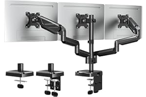 ELIVED Triple Monitor Arm Desk Mount Adjustable Gas Powered PC Monitor Stand for Most 13-27 Inch Monitors with VESA 75x75/100x100, with C-Clamp and Grommet Base, Monitor Arms for 3 Monitors EV006