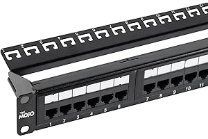 Tecmojo Cat6 24 Port Patch Panel, 19'' Network Patch Panel for Network Switch, 19inch Server Racks and Network Cabinets, 10G Support, Rack Mount, With Cable Management
