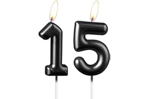 MCISKIN Perlschwarz Nummer 15 Kerze, schöne Party-Kuchendekoration, funkelnde schwarze Geburtstagstortendekoration für Frauen und Männer