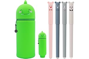 Solivive Kawaii Federmäppchen aus Silikon,2 in 1 Legami Federmäppchen Dino,Faltbar und Wasserdicht Legami Mäppchen,Schul-Homeoffice-Bedarf, Geschenk für Jungen und Mädchen