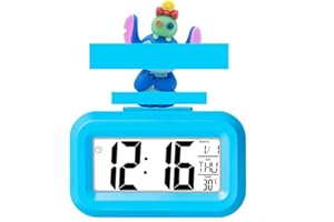 FSJENCIP Reveil Enfant Stitch Fille,Réveil Fille,14×10 ×4cm, Stitch Reveil Matin, Réveil Numerique LED,Cadeau Enfant 5 6 7 8 9 10ans (Bleu)