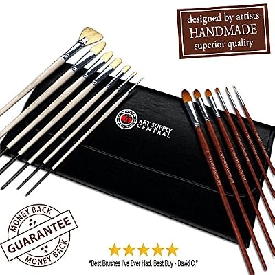 Art Supply Central 13 Pinceaux Peinture D’Artiste Pour Huile Acrylique et Aquarelle, Fait A La Main, Qualité Supérieure