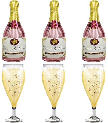 6er Set Oktoberfest Folienballons - Bierglas & Weinflaschen Deko Für Partys