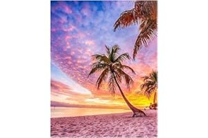 DCIDBEI Diamant Painting Strand und Meer Pink 40x50cm Diamond Painting Bild Strand Palmen Diamond Painting Strand Wasser Meer Sand Sonnenuntergang Diamond Painting Erwachsene Landschaft Pink