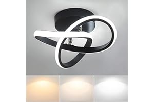Mchoter LED Ceiling Light Small Modern Ceiling Lamp 3 Color Adjustable Creative Chandelier Lighting for Kitchen Hallway Living Room 22W (Black)