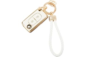 luwiscook Car Key Cover with Keychain Lanyard, 2 Buttons Smart Soft TPU Key Fob Protection Case Compatible with Peugeot 107 207 307 307S 308 407 607 807 5008 Citroen C2 C3 C4 C5 C6 C8 Xsara