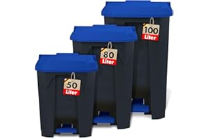 Floordirekt Olaf Poubelle de 100 litres, couvercle bleu, système de tri sélectif, à pédale, pour cuisine et bureau, avec mécanisme Step-On