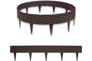 SUBTLETY 15m Beetumrandungen Kunststoff 15 Stück 100x20cm Rattan-Optik Beeteinfassung Rasenkanten Biegbarer Mähkante Beetbegrenzung Flexible Palisaden Wetterfest Beet Zäune für Garten (Braun)