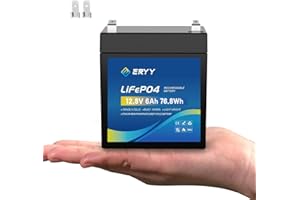 ERYY LiFePO4 Battery 12V 6Ah, 4000+ Deep Cycle Mini Lithium Batteries with 8A BMS, Lightweight Rechargeable Leisure Battery for Outdoor Camping, Solar Energy Storage, Security Camera, Fish Finder