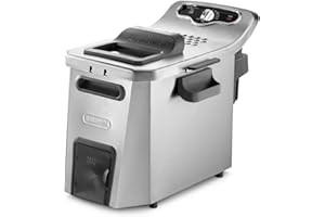 ‎DE'LONGHI De’Longhi PremiumFry F44532.CZ Kaltzonen Fritteuse, 1,5 kg Fassungsvermögen, Easy Clean System, Kaltzonen Heizelement, Edelstahl, 3200 Watt, Silber