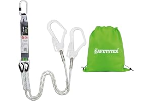 Safetytex Doppel Verbindungsmittel mit Bandfalldämpfer - für Auffanggurt/Haltegurt - Fallschutz 180 cm - Auffangseil Selbstsicherung - Absturzsicherung Höhenarbeit - Bauarbeiten Halteseil