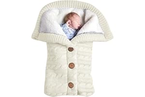 GENERISCH Fußsack Babyschale Winter, Stricken Weich Warmes Plüsch Draussen Schlafsack, Universell Einschlagdecke Babyschale Winter mit Verstellbarem Kragen, für 0-12 Monate Jungen Mädchen (Weiß)