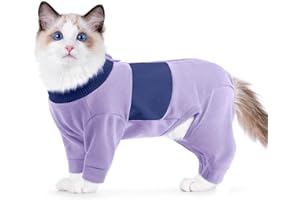 PUMYPOREITY Pyjama Chat, Manteau Coton Onesie Chat Pulls Hiver Doux Combinaison de Récupération Vestes Chaud à Quatre Pattes(Violet, XL)