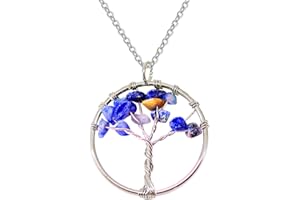 Only faith Collar para Mujer Arbol de Vida con piedras naturales Hecho a mano Acero Inoxidable Amuleto y protección Limpieza de 7 Chakras meditación