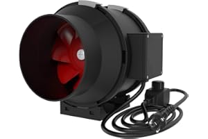 NITO GROW EQUIPMENT Ventilateur tubulaire - 200 mm - Raccord 130 W - Pour tentes de culture, industrie - Intensité variable - Câble de 2,4 m - Prise européenne (1000 m³/h (réglable)