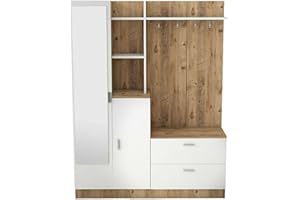 Dmora Mobile da Ingresso Homam, Entratina Appendiabiti, Composizione per atrio, Consolle portaoggetti Multifunzione, 140x37h182 cm, Quercia e Bianco